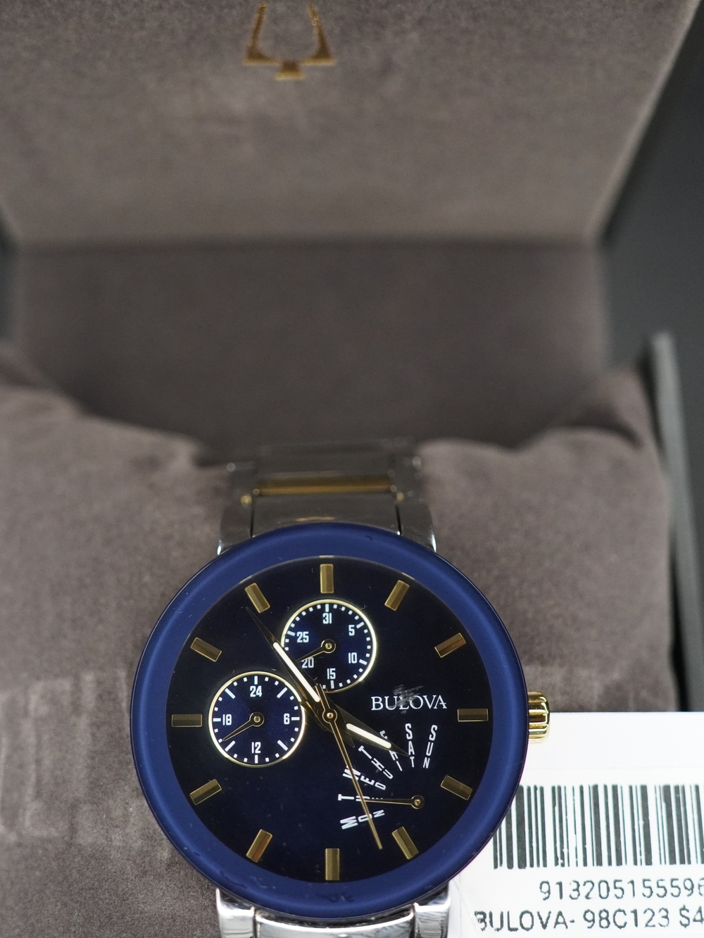 Bulova 98C123 Futuro Blue Dial Two-Tone Stainless Steel Men's Watch Box & Tag